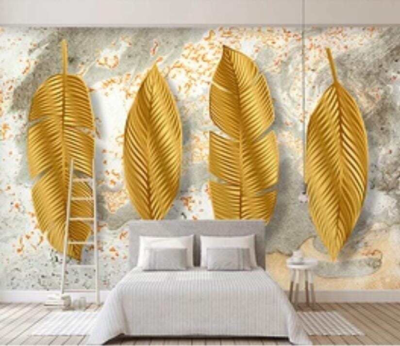 3D Golden Leaves 1923 Wall Murals Wallpaper AJ Wallpaper 2 