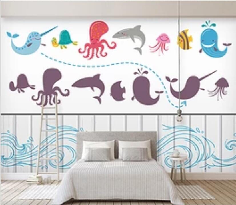 3D Octopus Dolphin 1889 Wall Murals Wallpaper AJ Wallpaper 2 