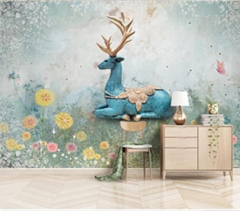 3D Flower Deer 2824 Wall Murals
