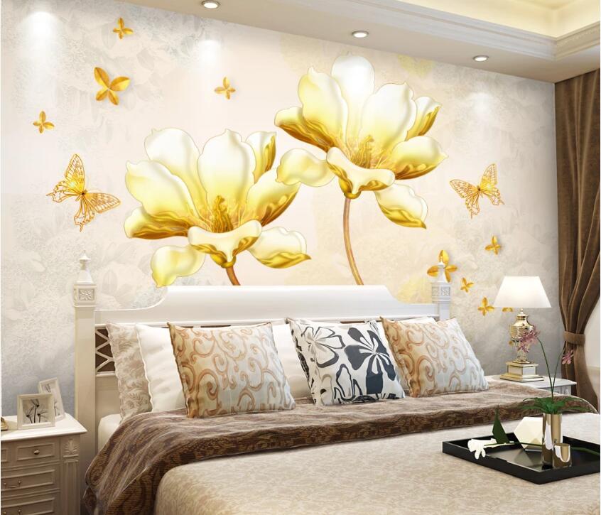 3D Golden Flowers 1000 Wall Murals Wallpaper AJ Wallpaper 2 