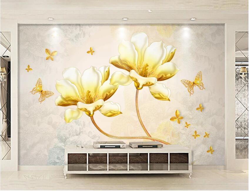 3D Golden Flowers 1000 Wall Murals Wallpaper AJ Wallpaper 2 