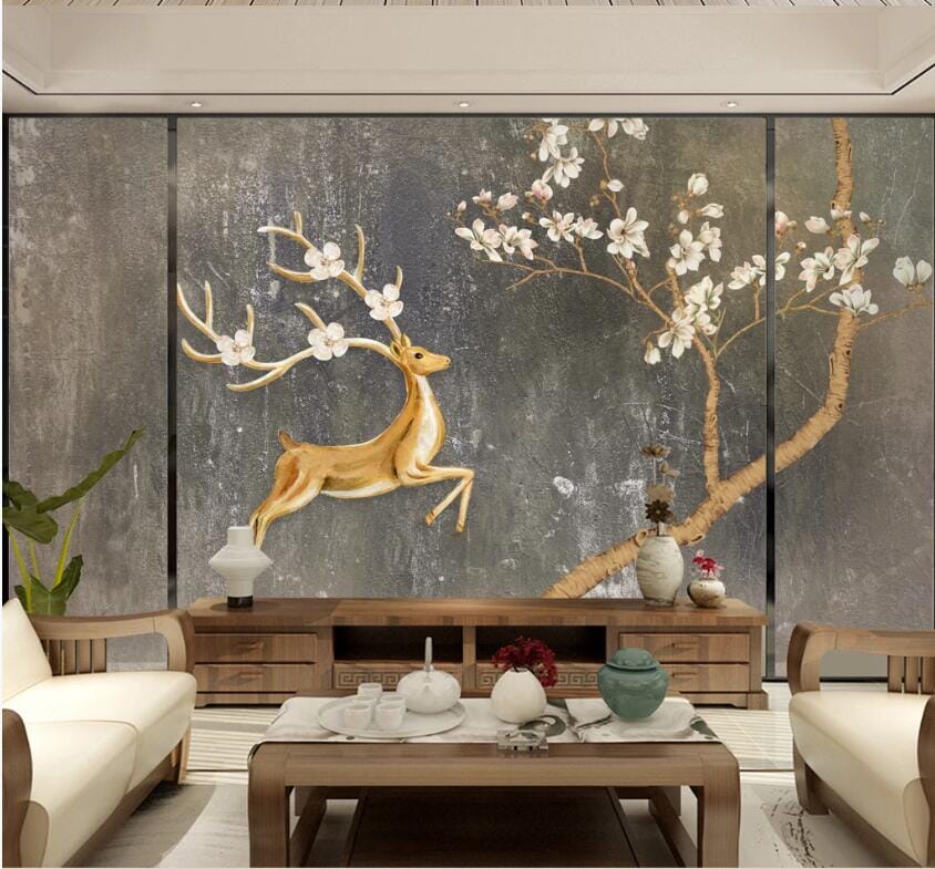 3D Fallow Deer Plum 2193 Wall Murals