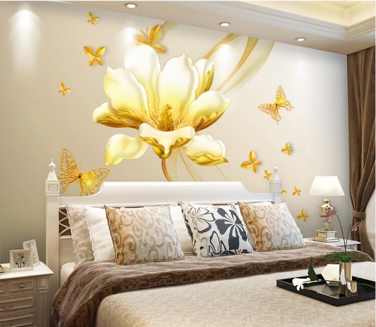 3D Golden Flowers 720 Wall Murals Wallpaper AJ Wallpaper 2 