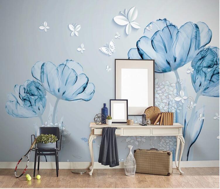 3D Blue Flowers 605 Wall Murals Wallpaper AJ Wallpaper 2 