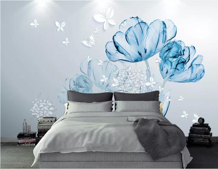 3D Blue Flowers 573 Wall Murals Wallpaper AJ Wallpaper 2 