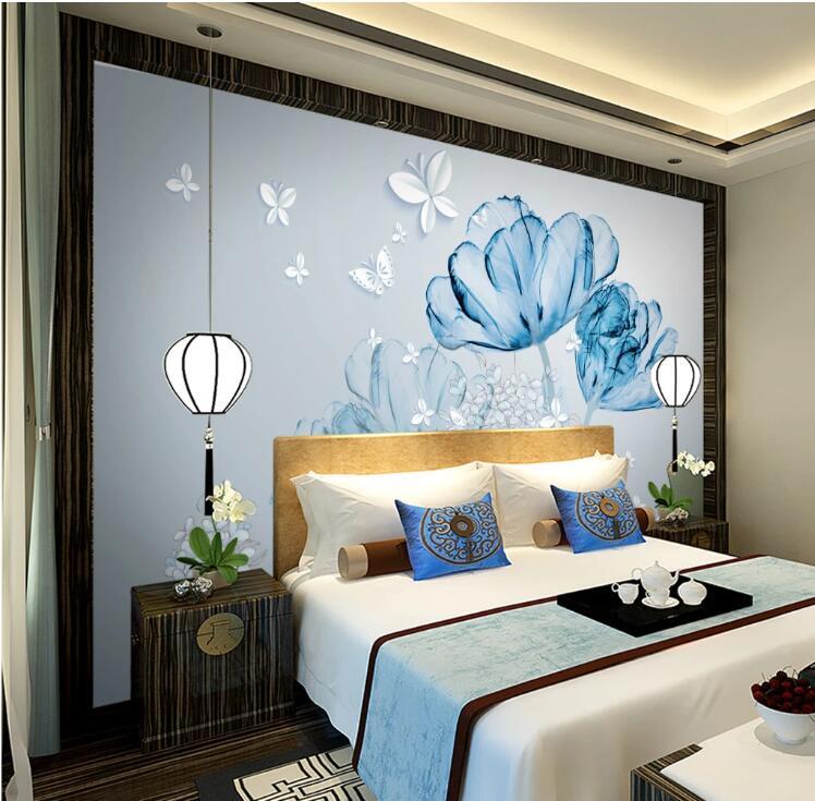 3D Blue Flowers 573 Wall Murals Wallpaper AJ Wallpaper 2 