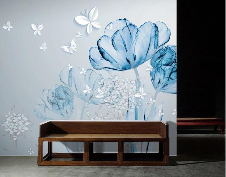 3D Blue Flowers 573 Wall Murals Wallpaper AJ Wallpaper 2 