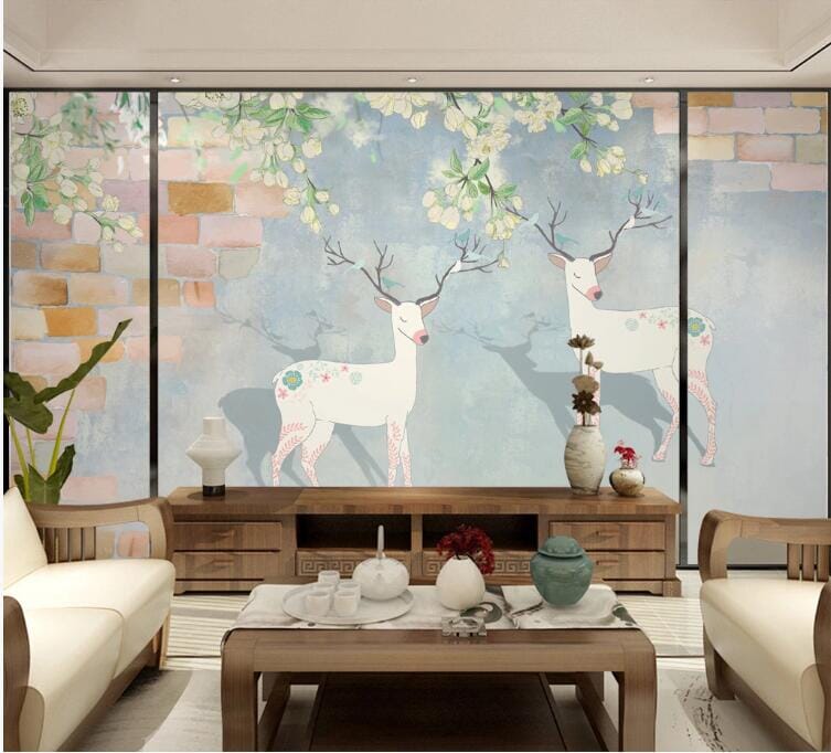 3D Deer Flower 1748 Wall Murals Wallpaper AJ Wallpaper 2 