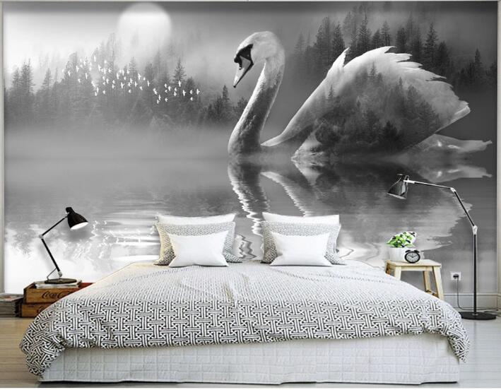 3D Moon Black Swan WC1100 Wall Murals