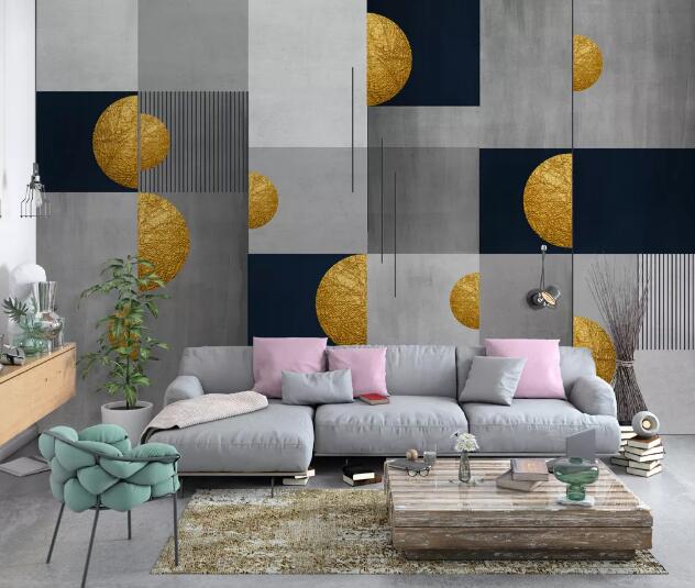 3D Golden Semicircle WC2561 Wall Murals
