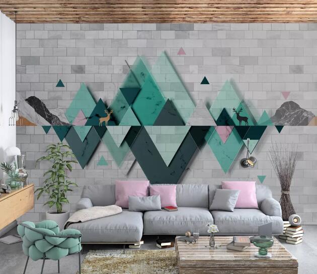 3D Green Triangle WC2414 Wall Murals