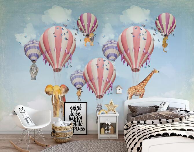 3D Elephant Giraffe WC793 Wall Murals