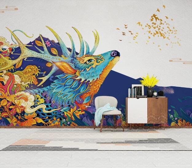 3D Colored Beautiful Deer WC719 Wall Murals Wallpaper AJ Wallpaper 2 