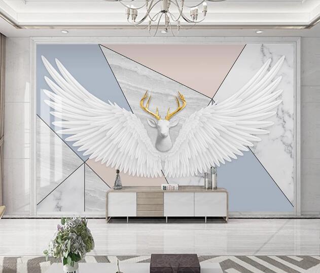 3D Deer Head Wings WC2757 Wall Murals