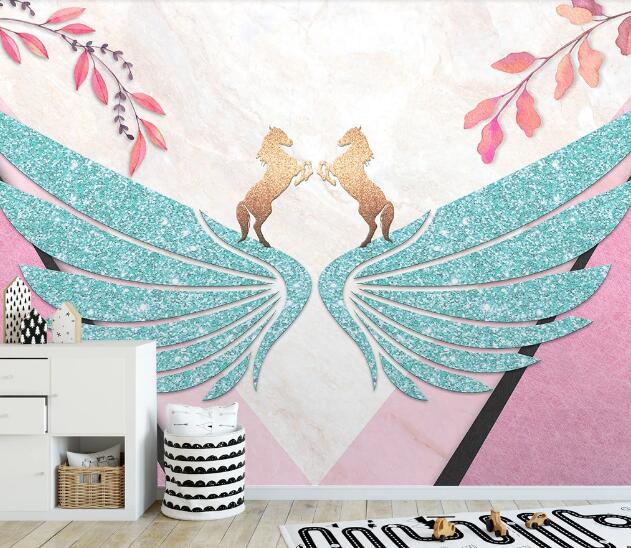 3D Horse Green Wings WC2630 Wall Murals