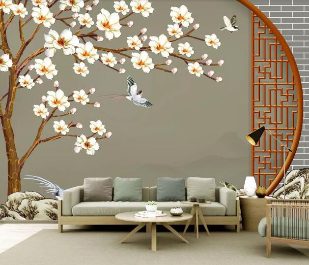 3D Flying Swallow Flower WC2695 Wall Murals