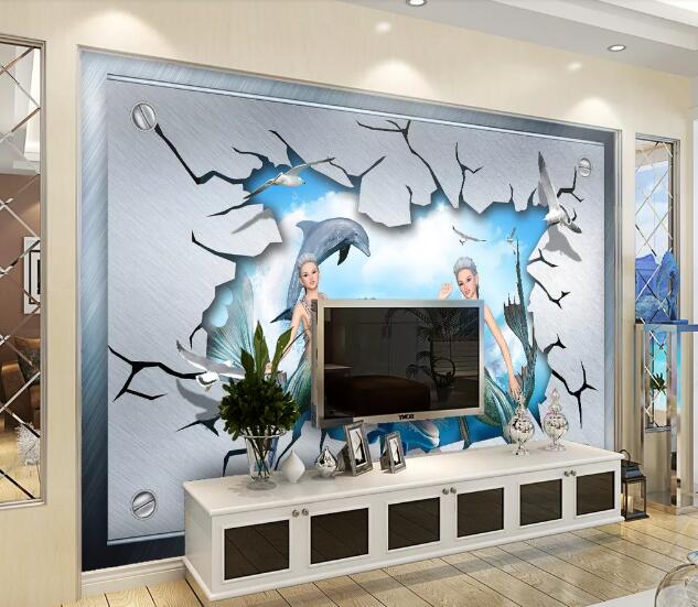 3D Mermaid Seagull WC333 Wall Murals