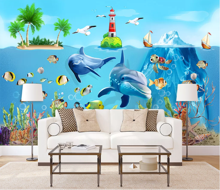 3D Dolphin Shark WC1692 Wall Murals