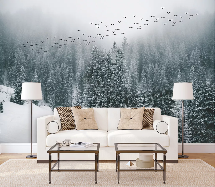 3D Forest Fog Snow WC1645 Wall Murals