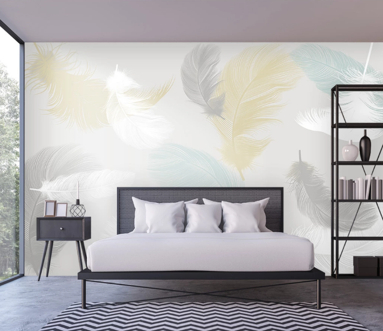 3D Yellow Feather WC2166 Wall Murals