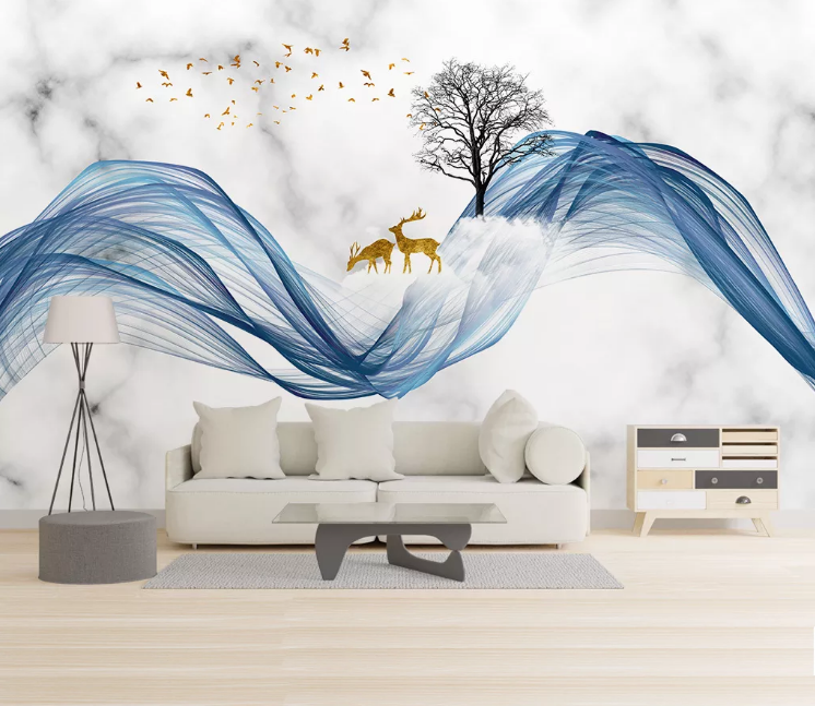 3D Golden Fawn Cloud WC2450 Wall Murals