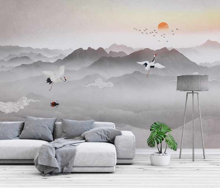 3D Mountain Crane WC2615 Wall Murals