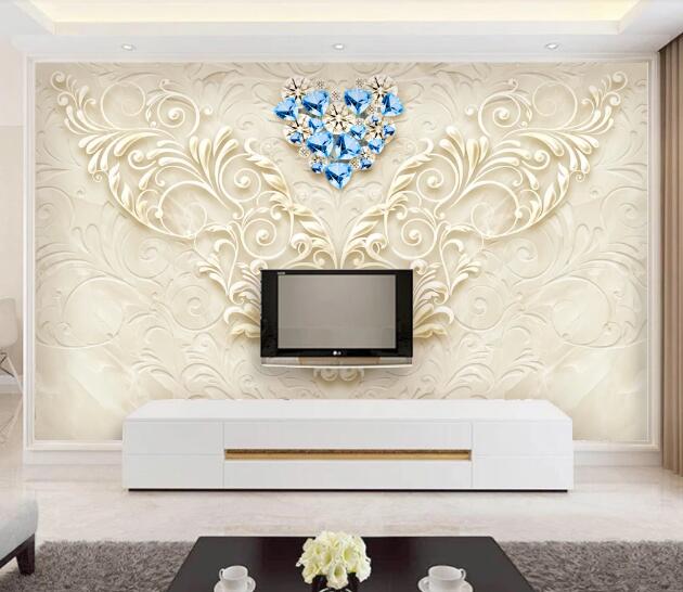 3D Sapphire Heart Shape WC1984 Wall Murals