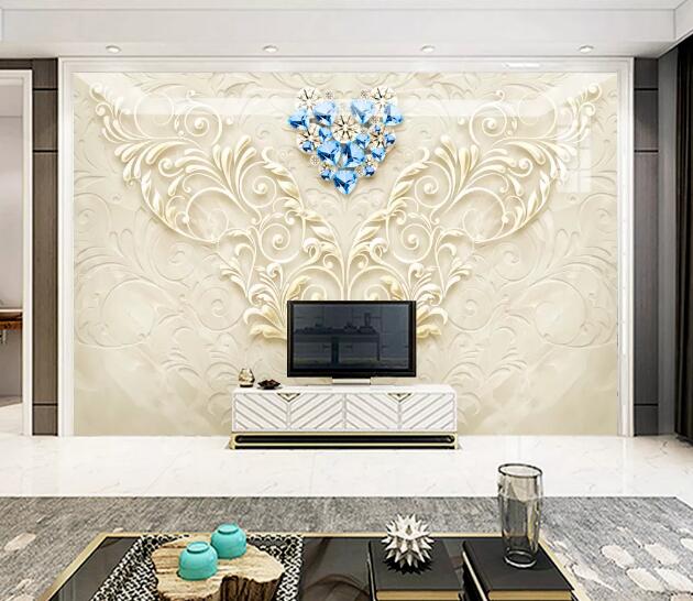 3D Sapphire Heart Shape WC1984 Wall Murals