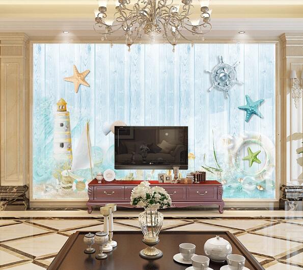 3D Starfish Lighthouse WC229 Wall Murals