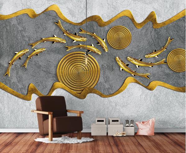 3D Gold Koi WC1213 Wall Murals