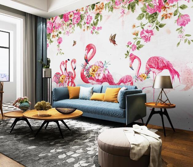3D Flamingo Rose WC1755 Wall Murals