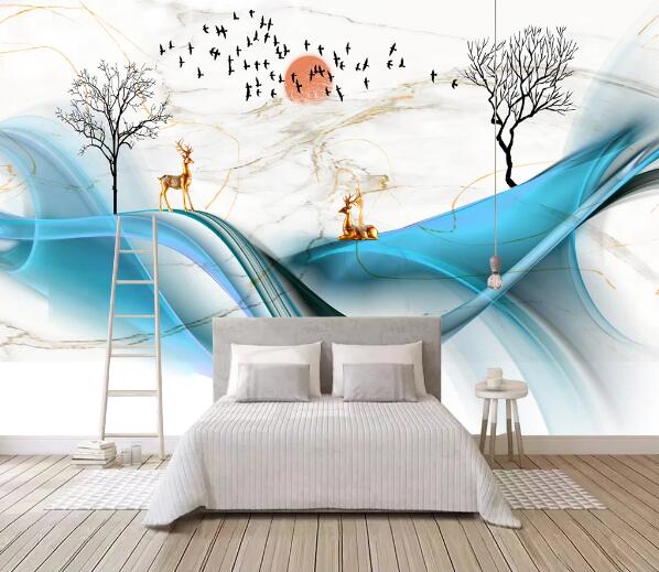 3D Bird Swarm Tree WC2307 Wall Murals