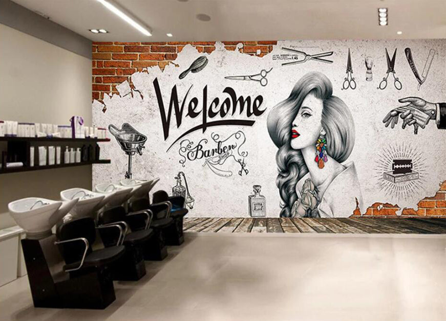 3D Fashion Barber Shop 1564 Wall Murals