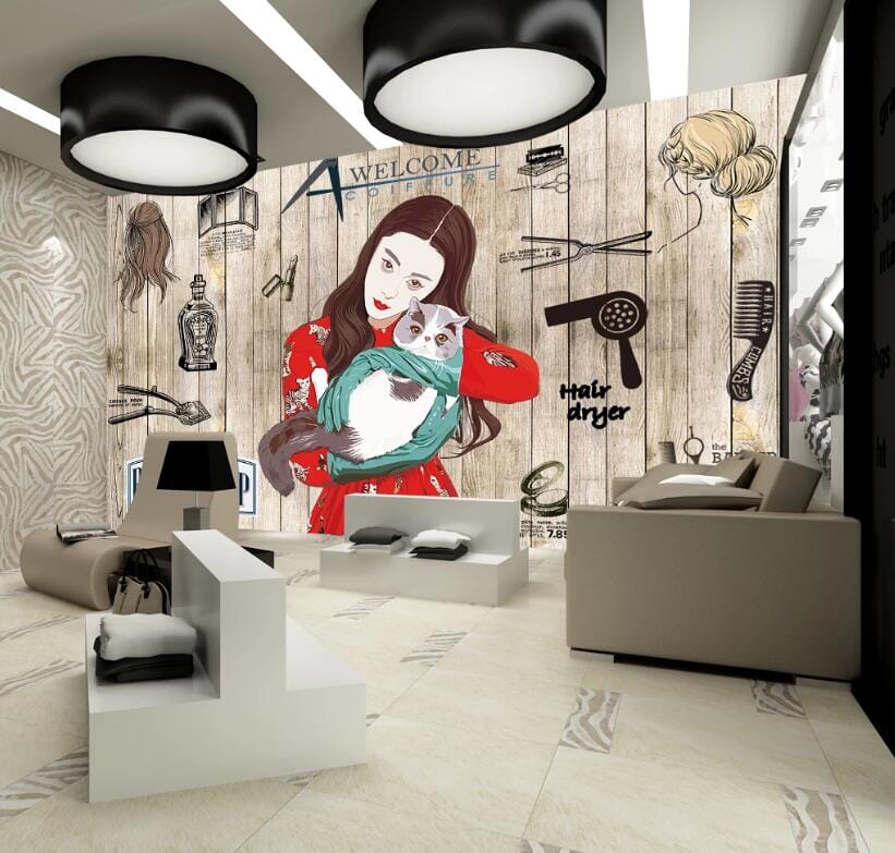 3D Girl Cat 1532 Wall Murals Wallpaper AJ Wallpaper 2 