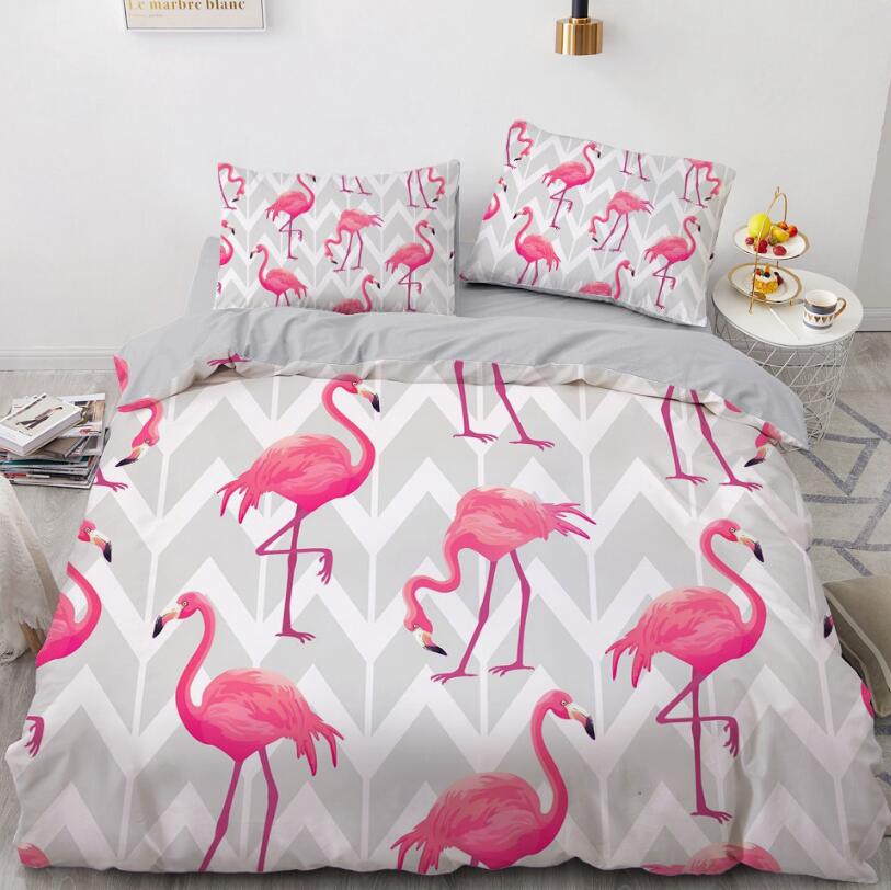 3D Flamingo On Grey 8184 Bed Pillowcases Quilt