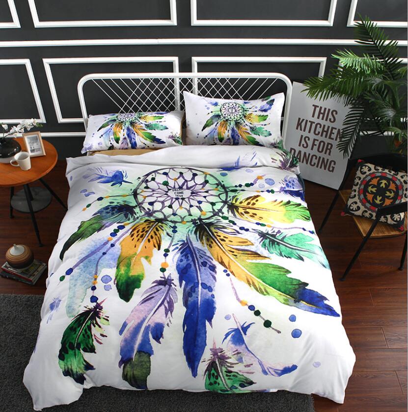 3D Green Blue Feather 1088 Bed Pillowcases Quilt