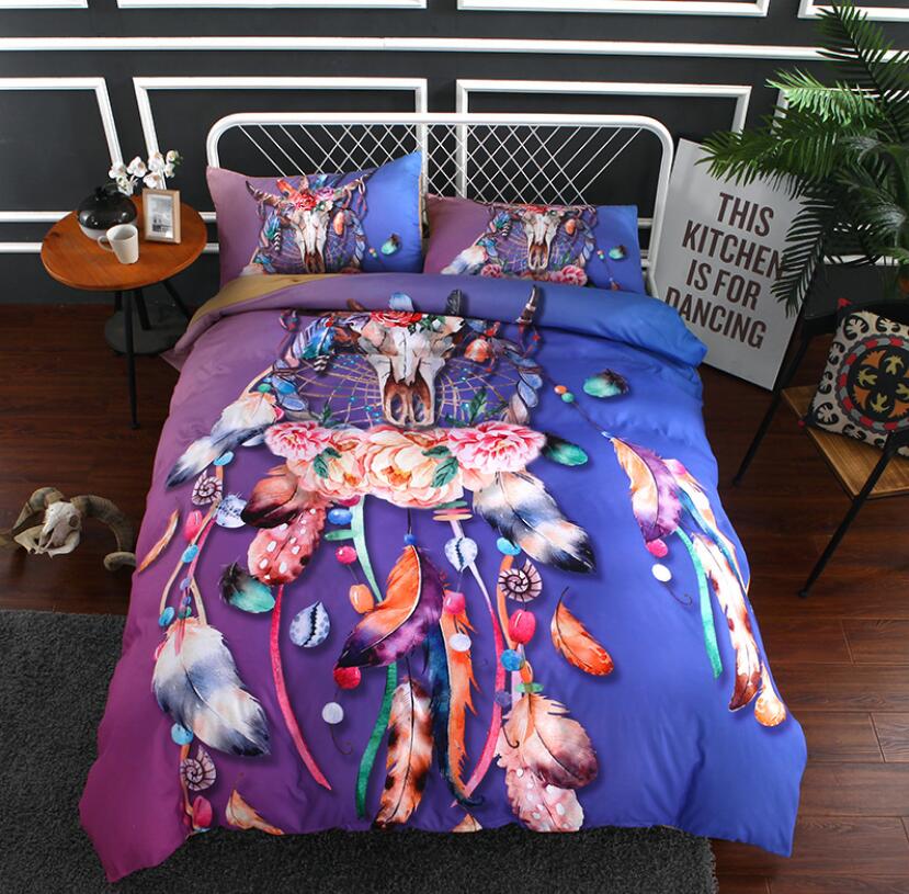 3D Purple Deer Head Feather 1090 Bed Pillowcases Quilt