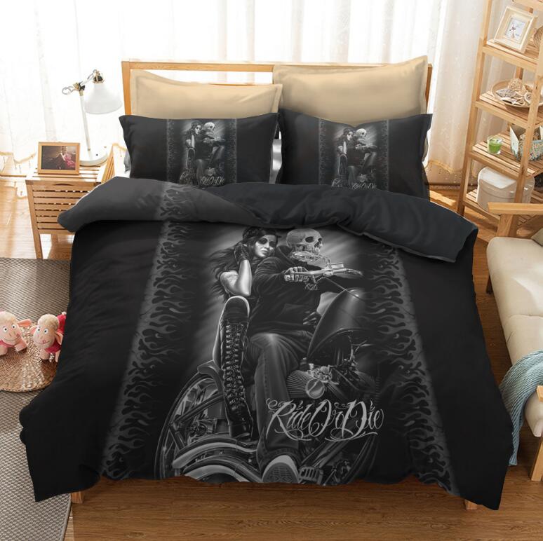 3D Black Skull Motorcycle 1082 Bed Pillowcases Quilt