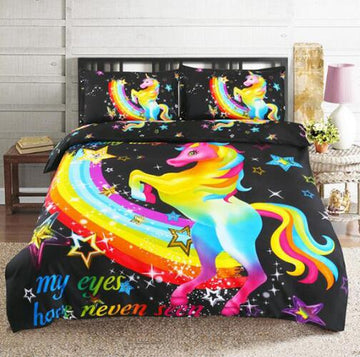 3D Rainbow Unicorn 8182 Bed Pillowcases Quilt