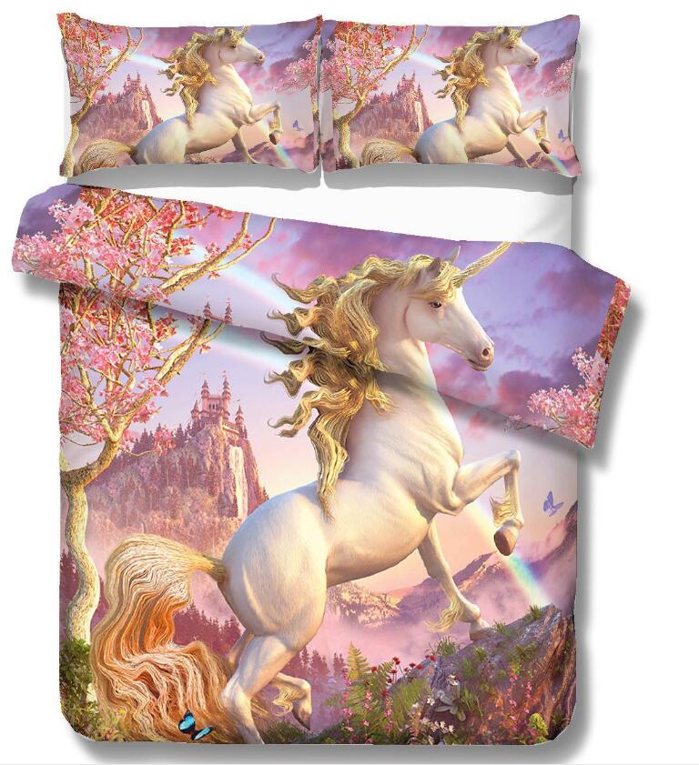 3D Unicorn Mountain 6051 Bed Pillowcases Quilt