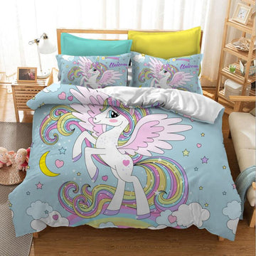 3D Colorful Long Hair Unicorn 6070 Bed Pillowcases Quilt