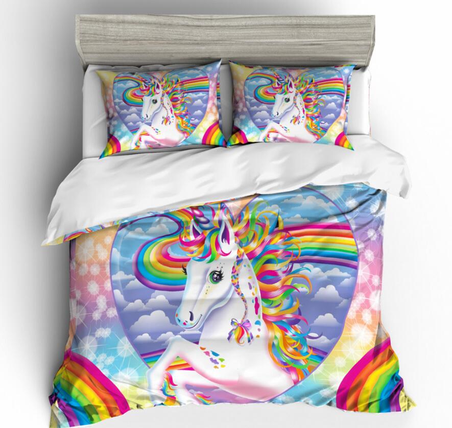 3D Rainbow Cloud Unicorn 1001 Bed Pillowcases Quilt