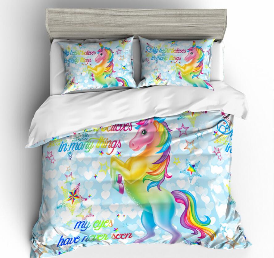 3D Rainbow Unicorn Star 1004 Bed Pillowcases Quilt