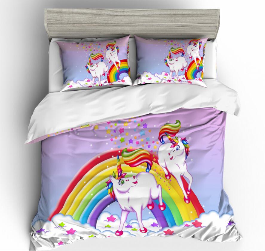 3D Rainbow Two Unicorns 1012 Bed Pillowcases Quilt