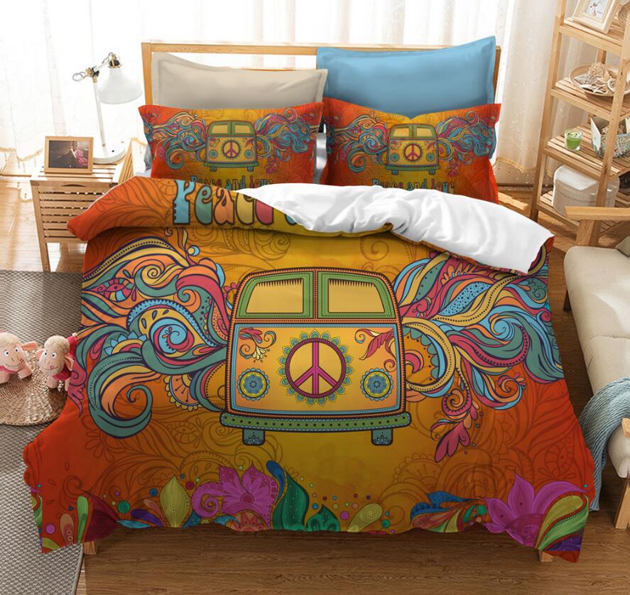 3D Hippie Car 1002 Bed Pillowcases Quilt