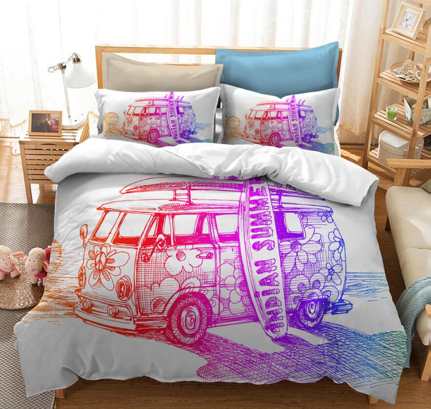 3D Sketch Flat Car 1006 Bed Pillowcases Quilt
