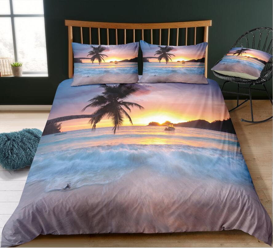 3D Waves Coconut Tree 1102 Bed Pillowcases Quilt