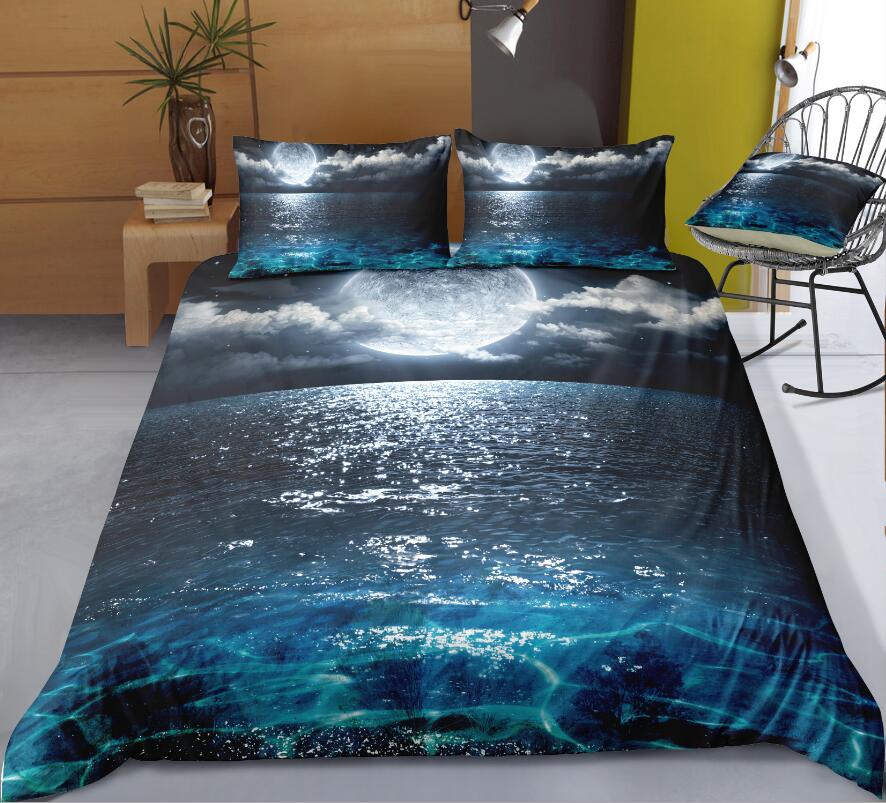 3D Sea Moonlight 1107 Bed Pillowcases Quilt