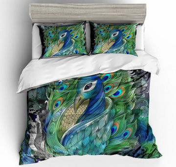 3D Green Peacock 1186 Bed Pillowcases Quilt