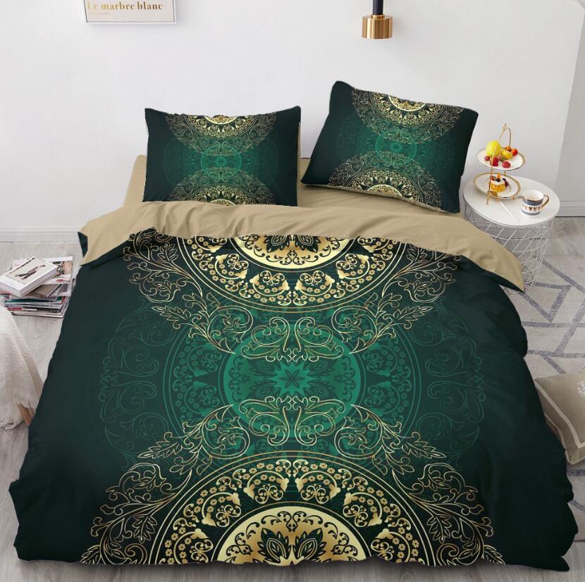 3D Dark Green Golden Pattern 11142 Bed Pillowcases Quilt